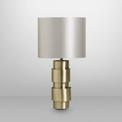 CTO Lighting Ring Table Lamp satin brass with satin brass details and dove grey silk shade - Araco Interiors