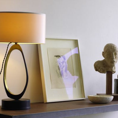 CTO Lighting Stella Table Lamp bronze/satin brass with dove grey shade UK plug - Araco Interiors