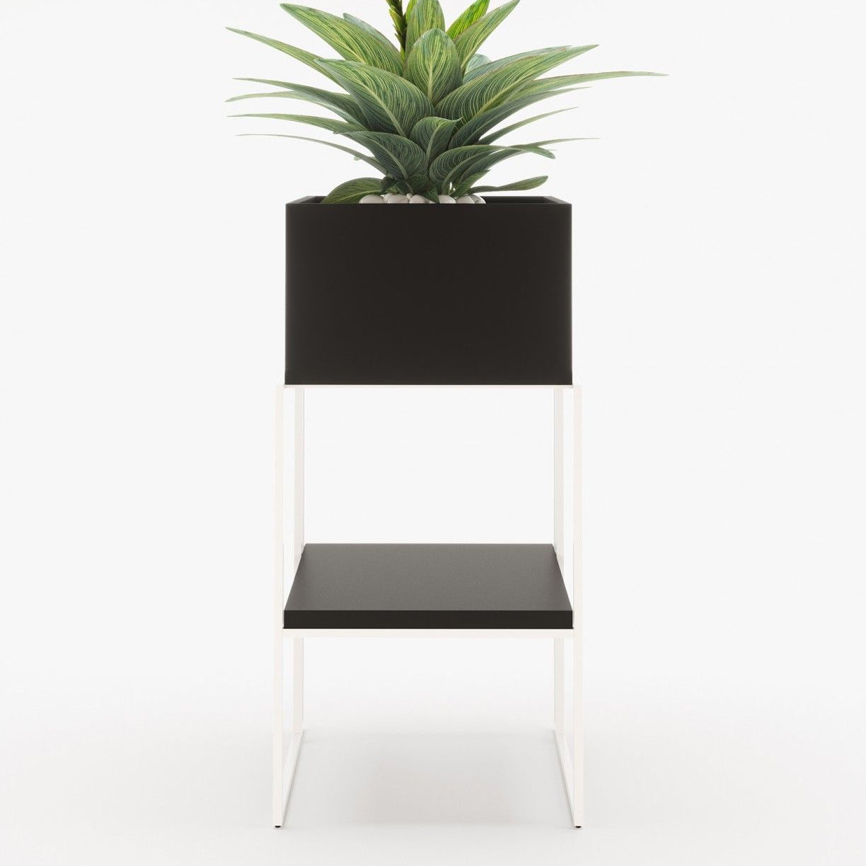 Laskasas ACHILES with shelf Planter & Pot Black Lacquer Matte - Araco Interiors