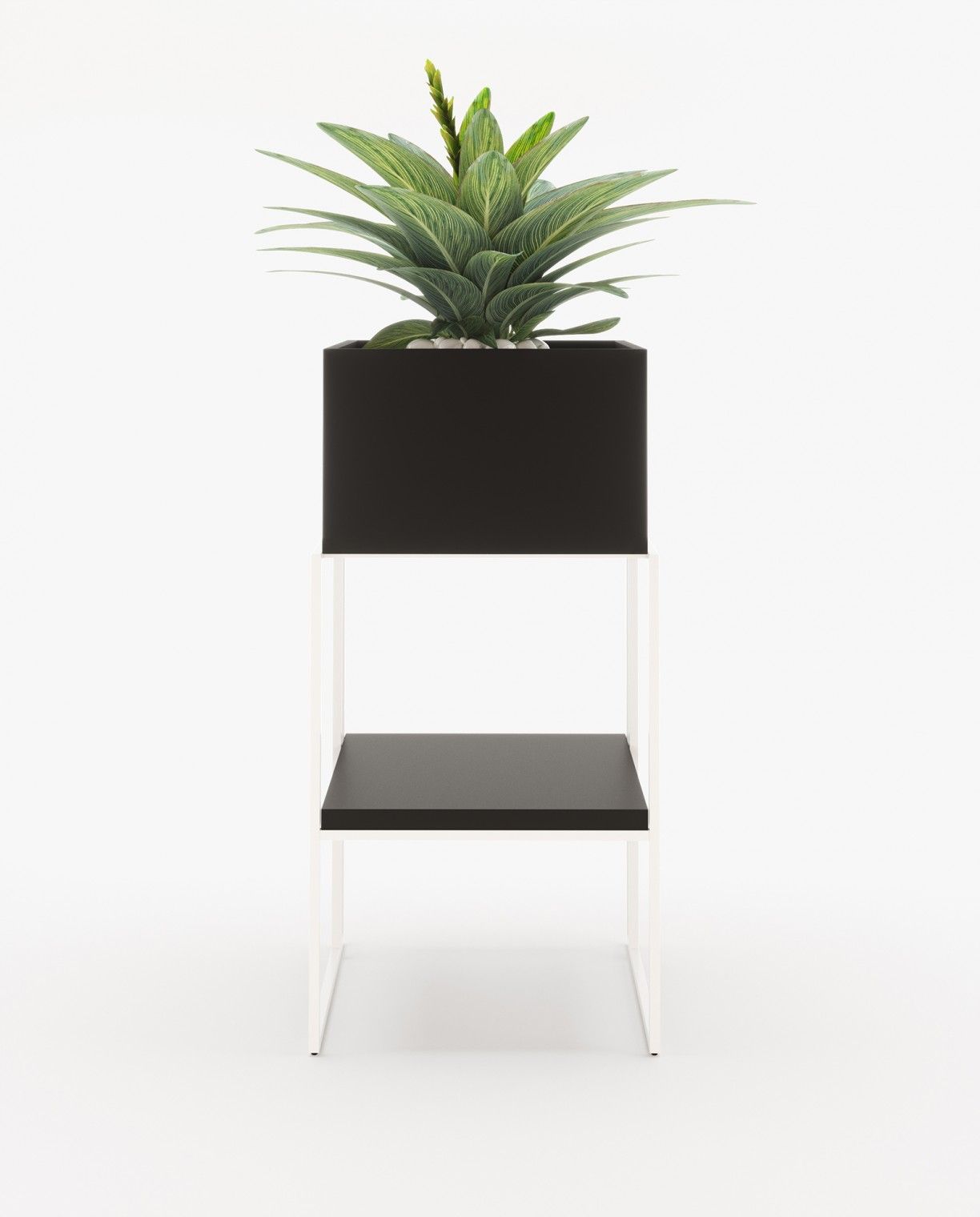 Laskasas ACHILES with shelf Planter & Pot Black Lacquer Matte - Araco Interiors