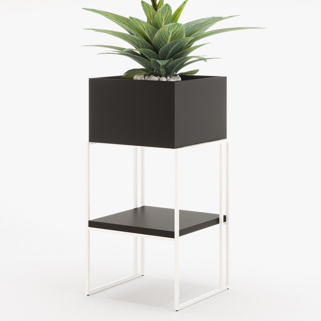 Laskasas ACHILES with shelf Planter & Pot Black Lacquer Matte - Araco Interiors