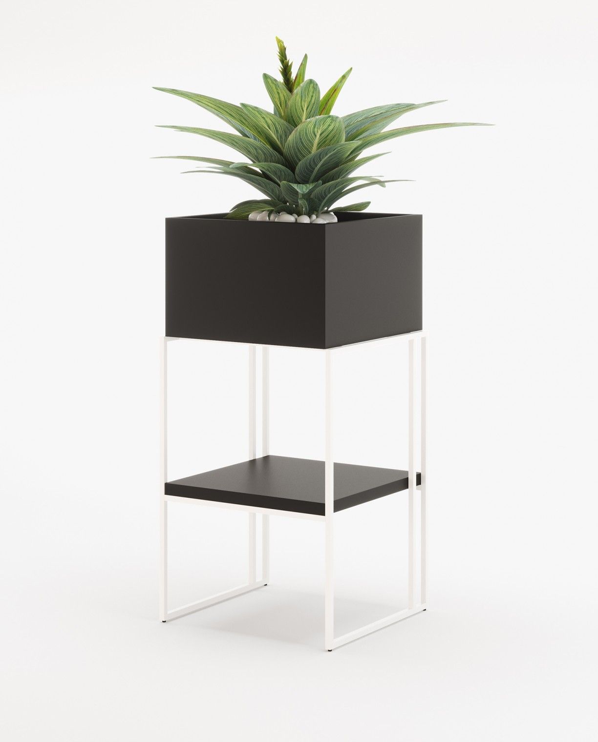 Laskasas ACHILES with shelf Planter & Pot Black Lacquer Matte - Araco Interiors