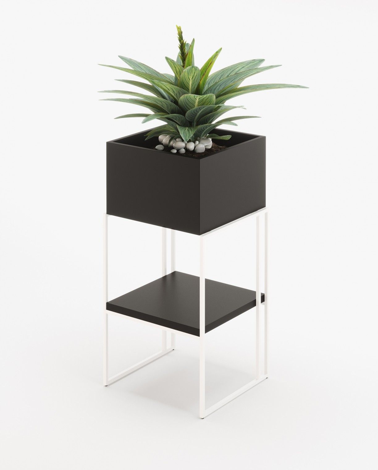 Laskasas ACHILES with shelf Planter & Pot Black Lacquer Matte - Araco Interiors