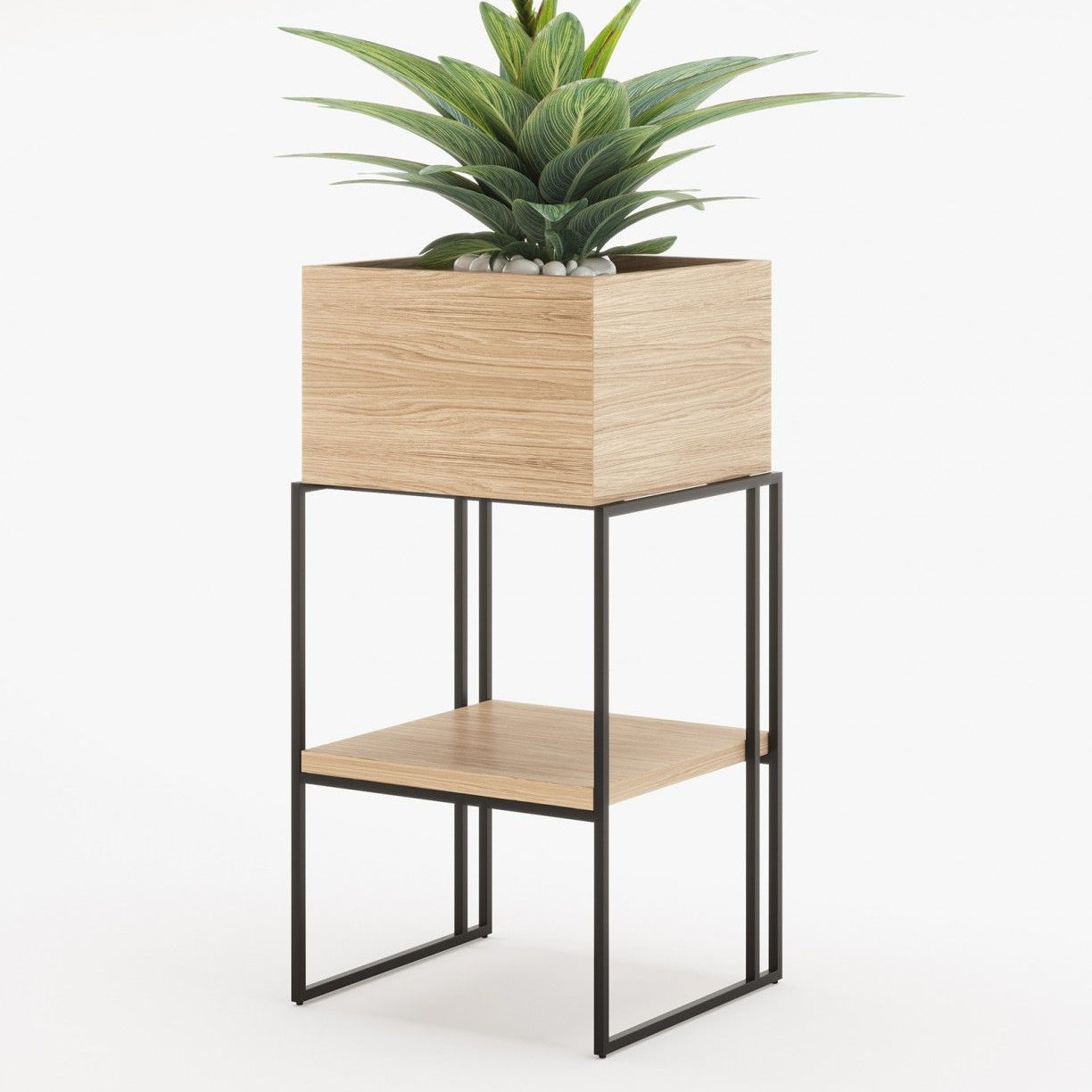 Laskasas ACHILES with shelf Planter & Pot Oak Veneer Matte - Araco Interiors