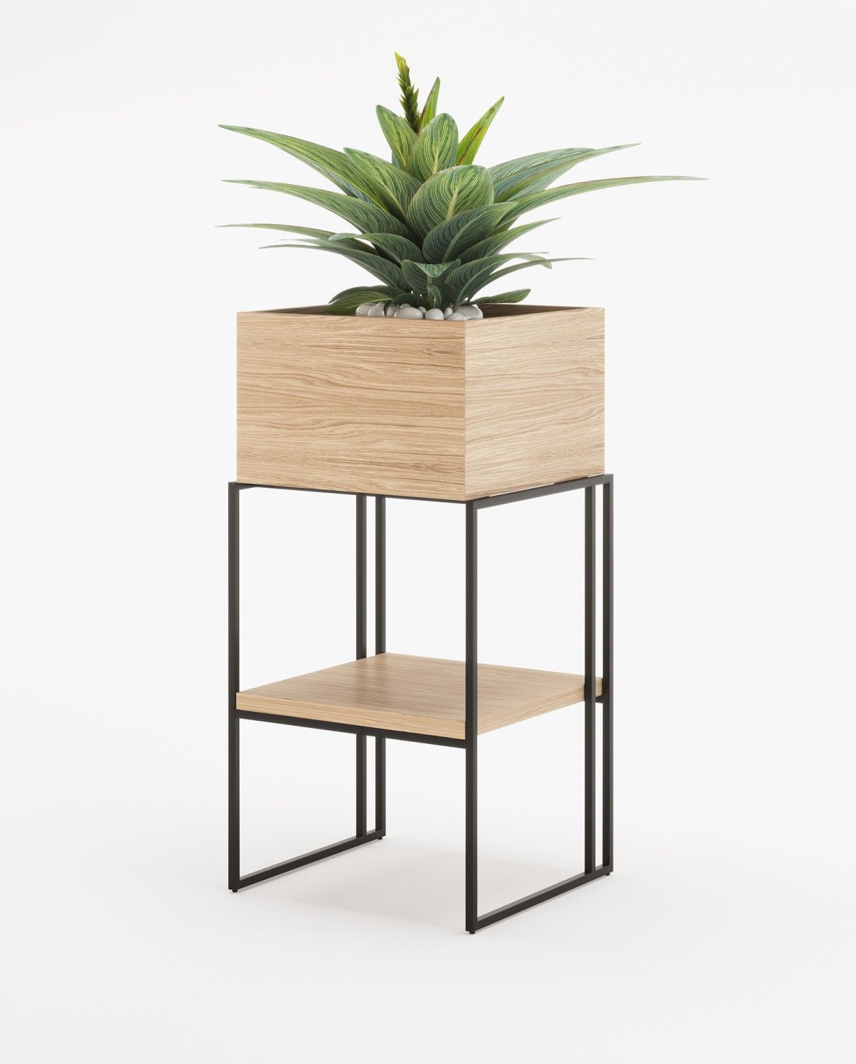 Laskasas ACHILES with shelf Planter & Pot Oak Veneer Matte - Araco Interiors