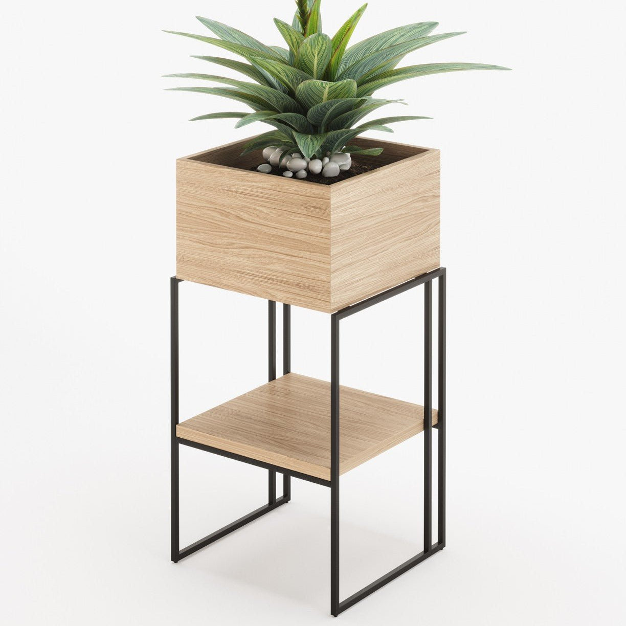 Laskasas ACHILES with shelf Planter & Pot Oak Veneer Matte - Araco Interiors