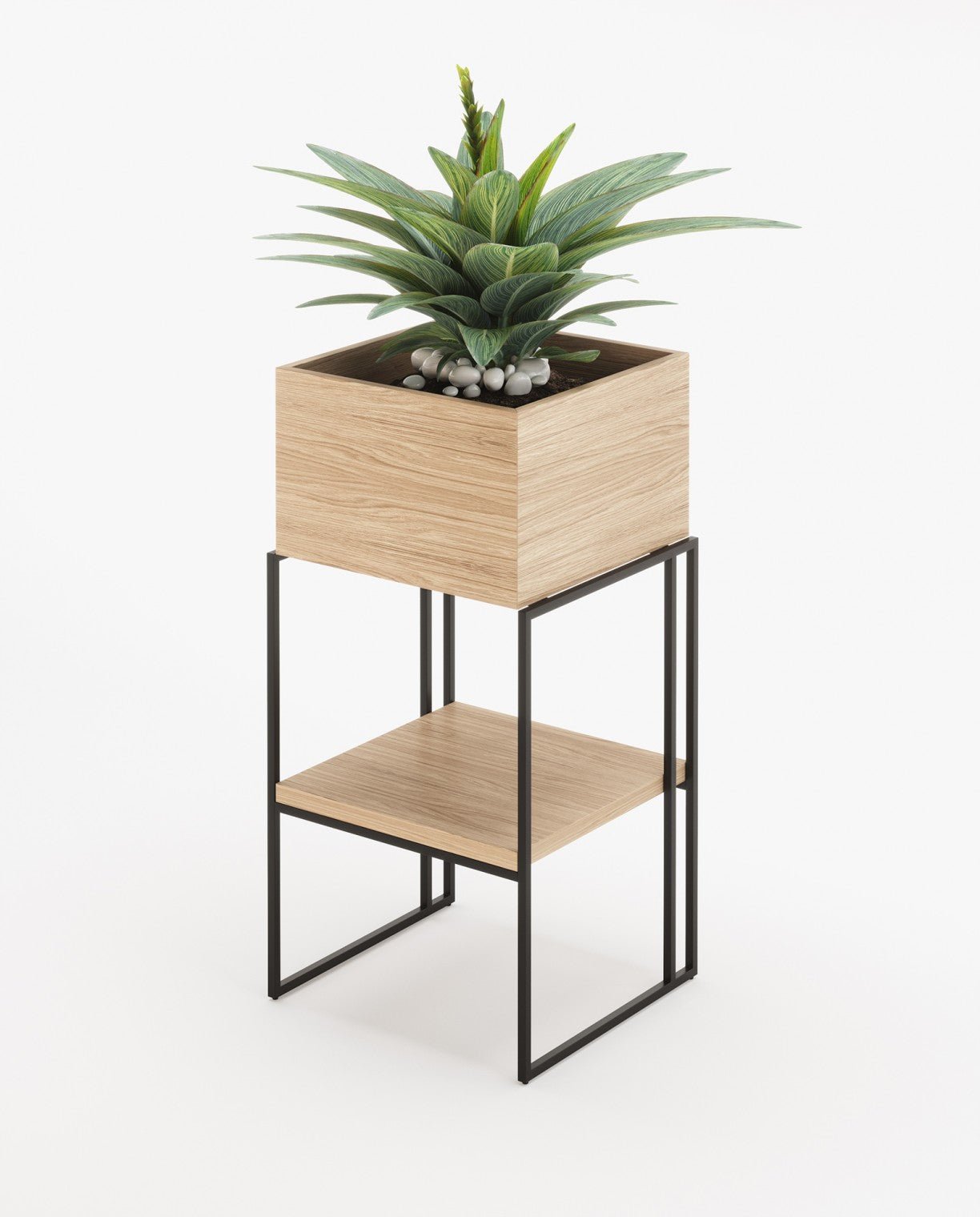 Laskasas ACHILES with shelf Planter & Pot Oak Veneer Matte - Araco Interiors