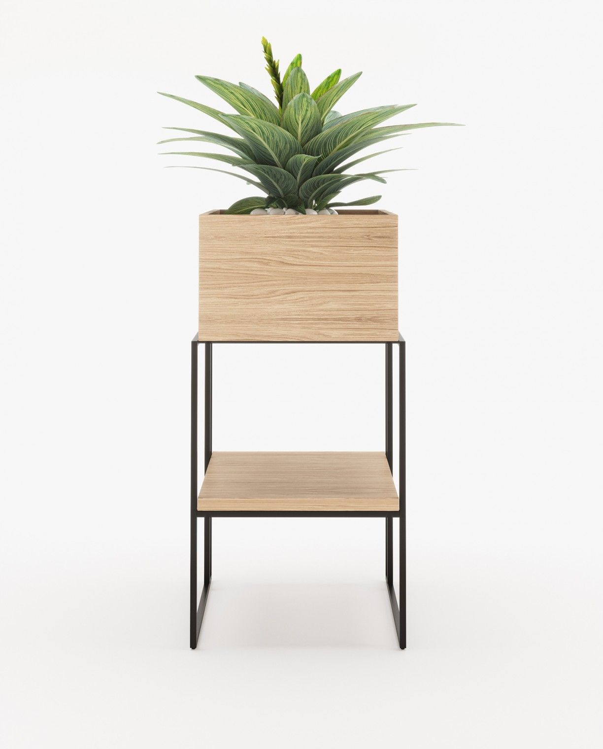 Laskasas ACHILES with shelf Planter & Pot Oak Veneer Matte - Araco Interiors