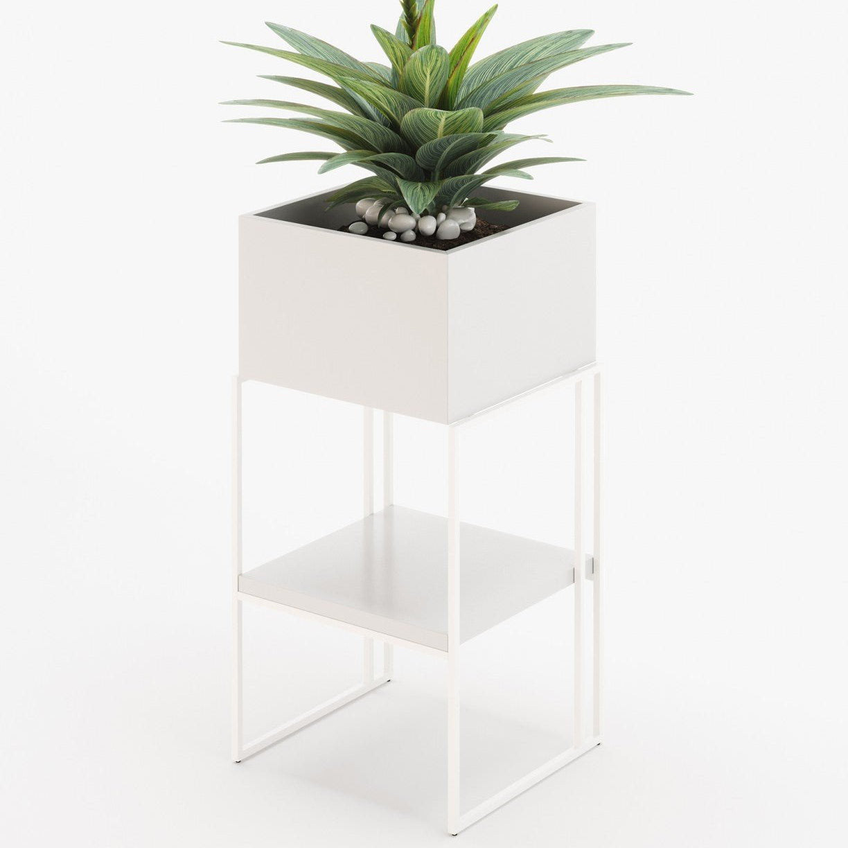 Laskasas ACHILES with shelf Planter & Pot White Lacquer Matte - Araco Interiors