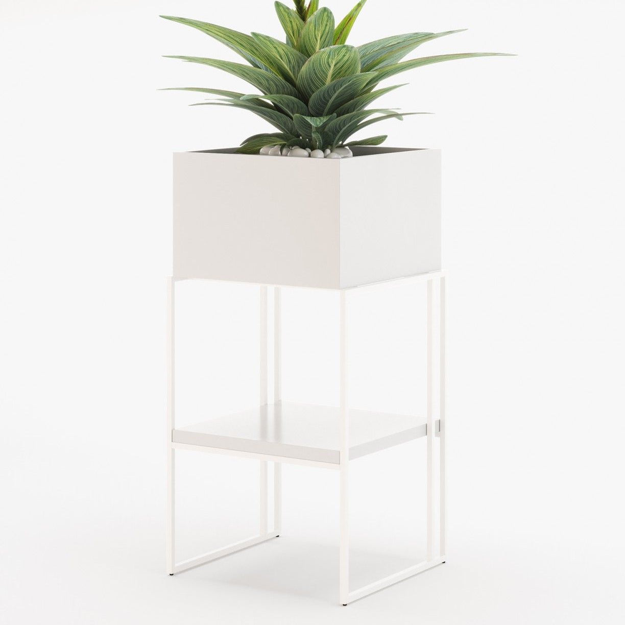 Laskasas ACHILES with shelf Planter & Pot White Lacquer Matte - Araco Interiors