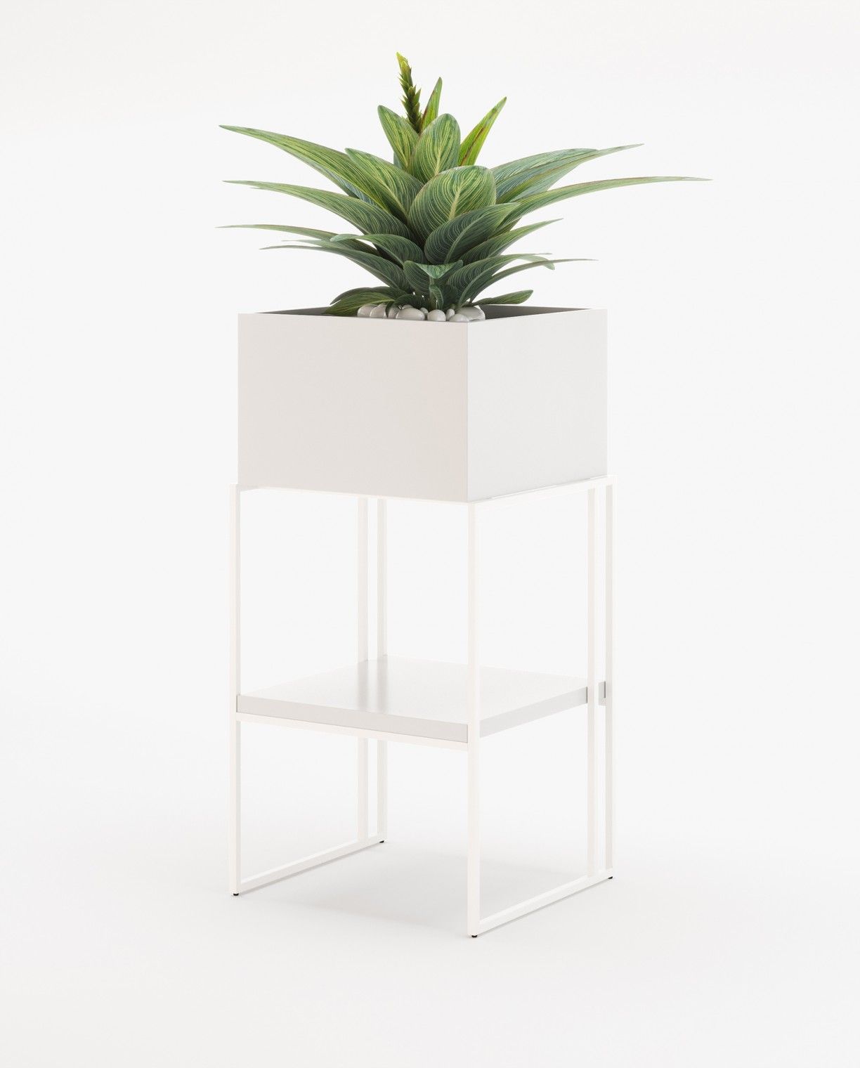 Laskasas ACHILES with shelf Planter & Pot White Lacquer Matte - Araco Interiors