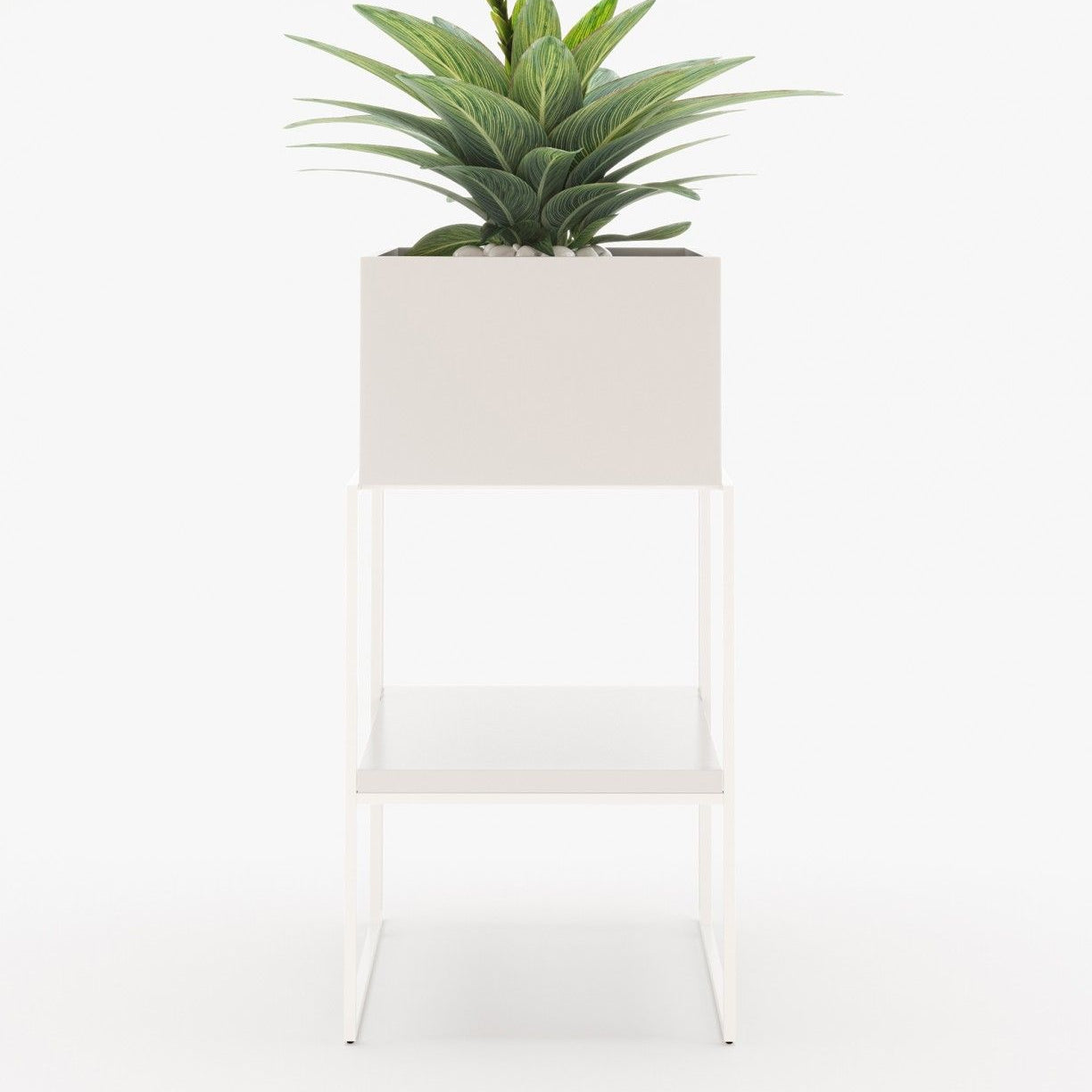 Laskasas ACHILES with shelf Planter & Pot White Lacquer Matte - Araco Interiors