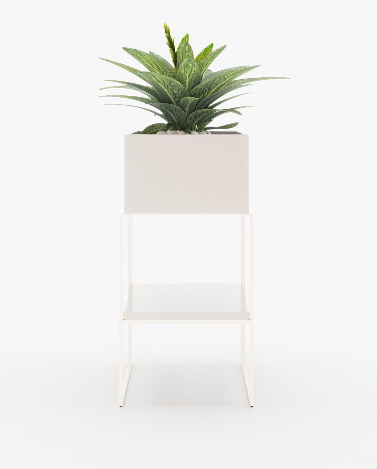 Laskasas ACHILES with shelf Planter & Pot White Lacquer Matte - Araco Interiors