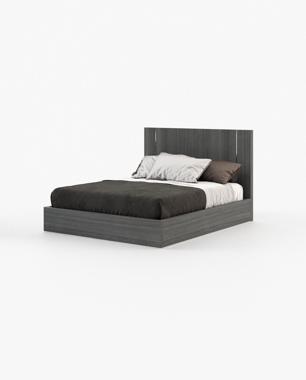 Laskasas DUANE Bed & Headboard Grey Eucalyptus Veneer Matte - Araco Interiors