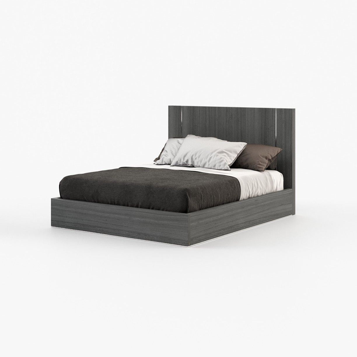 Laskasas DUANE Bed & Headboard Grey Eucalyptus Veneer Matte - Araco Interiors