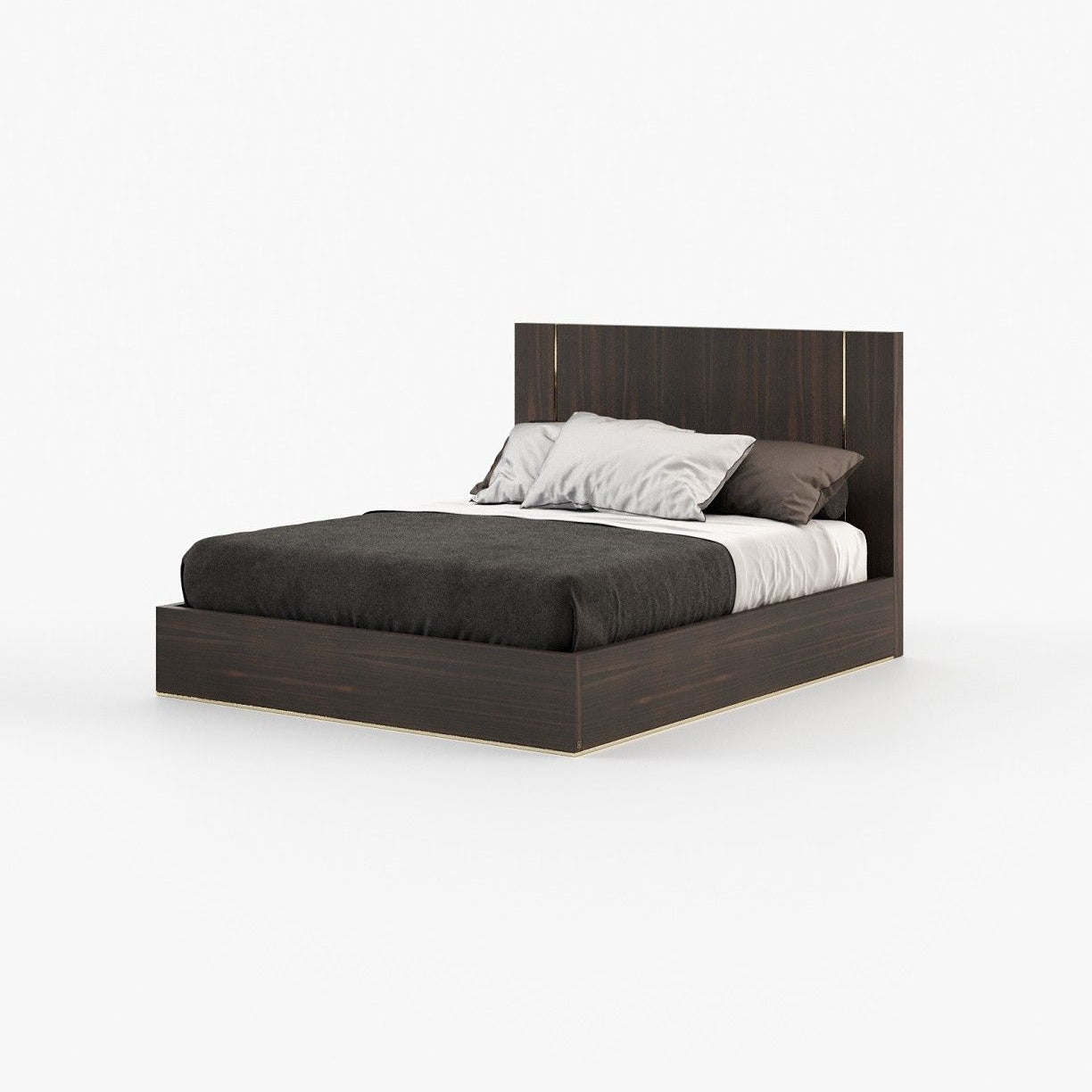 Laskasas DUANE Bed & Headboard Smoked Eucalyptus Veneer Matte - Araco Interiors