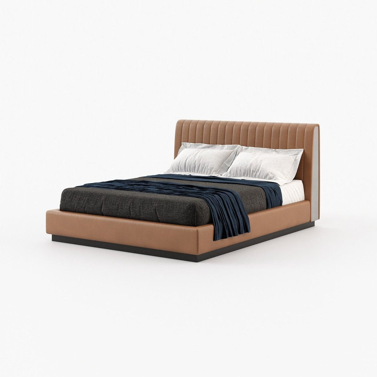 Laskasas HARRY Bed & Headboard Berlin Camel Leather - Araco Interiors