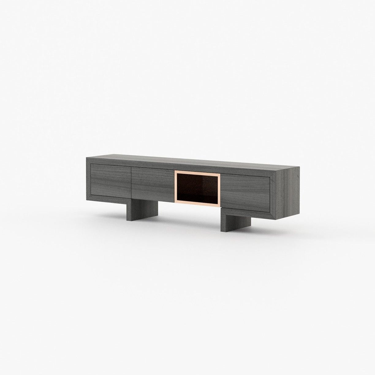 Laskasas ISIS open Media Unit Grey Eucalyptus Veneer Matte - Araco Interiors