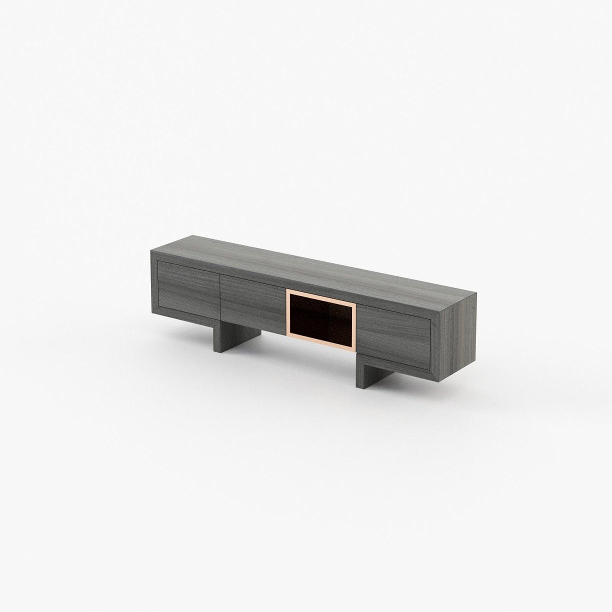 Laskasas ISIS open Media Unit Grey Eucalyptus Veneer Matte - Araco Interiors