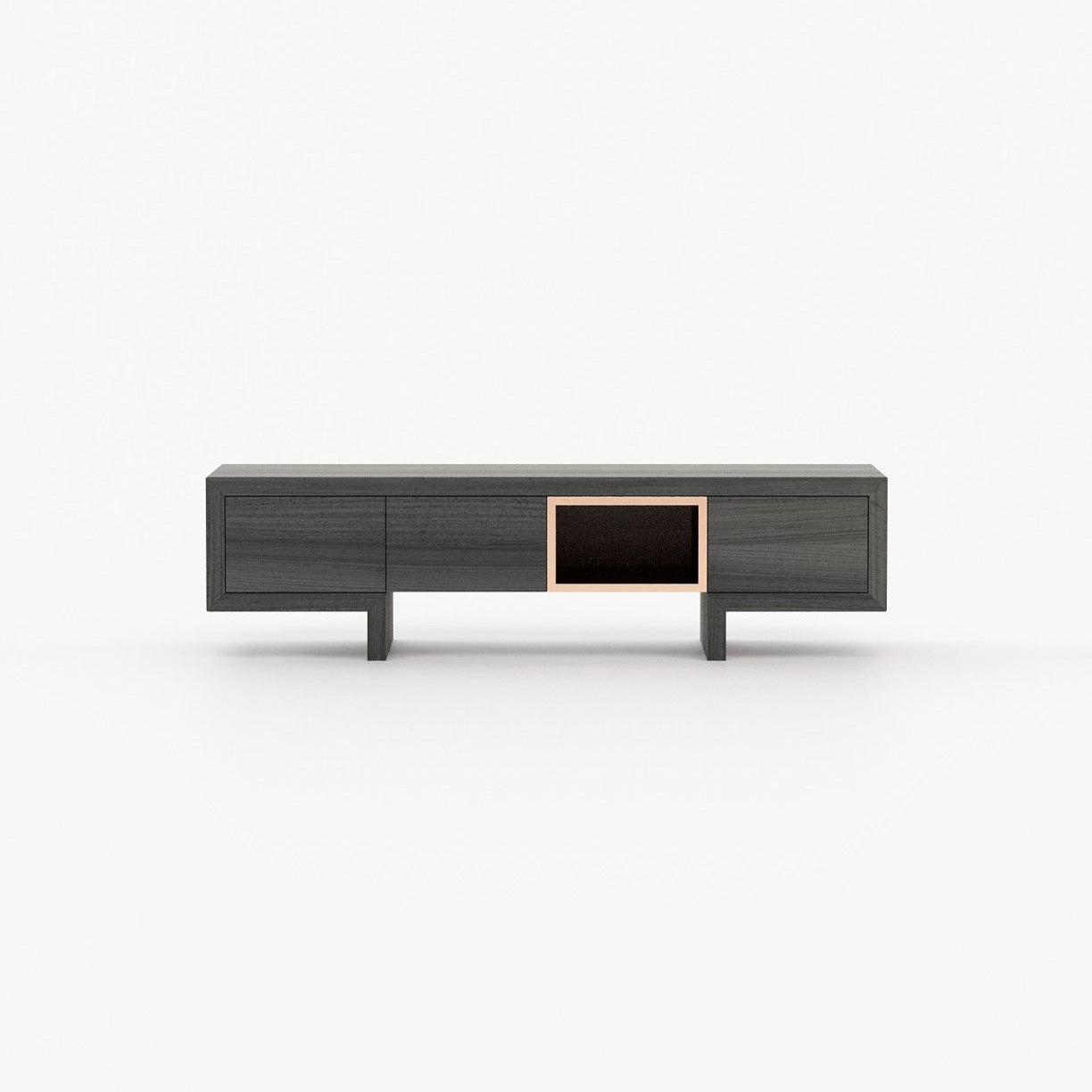 Laskasas ISIS open Media Unit Grey Eucalyptus Veneer Matte - Araco Interiors