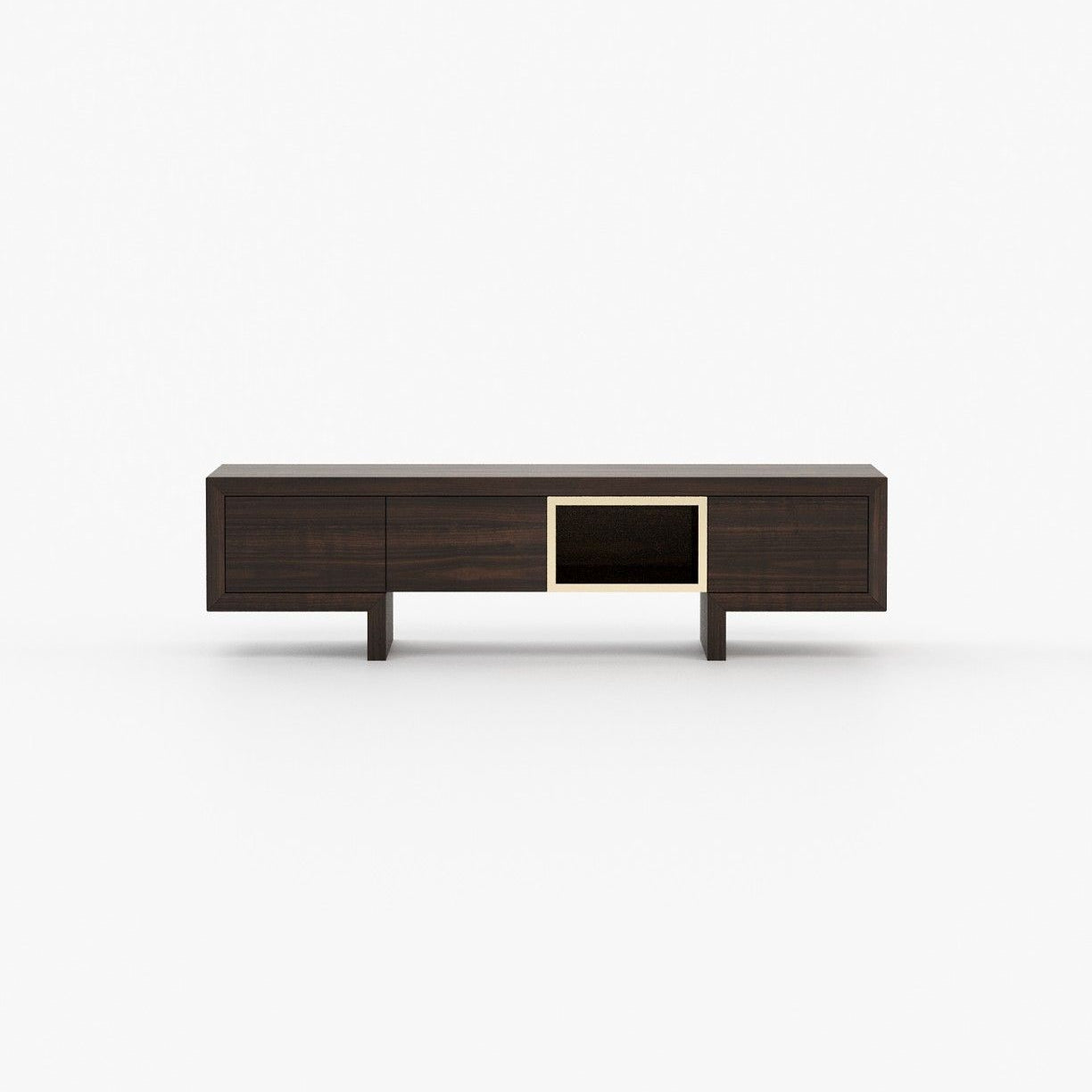 Laskasas ISIS open Media Unit Smoked Eucalyptus Veneer Matte - Araco Interiors