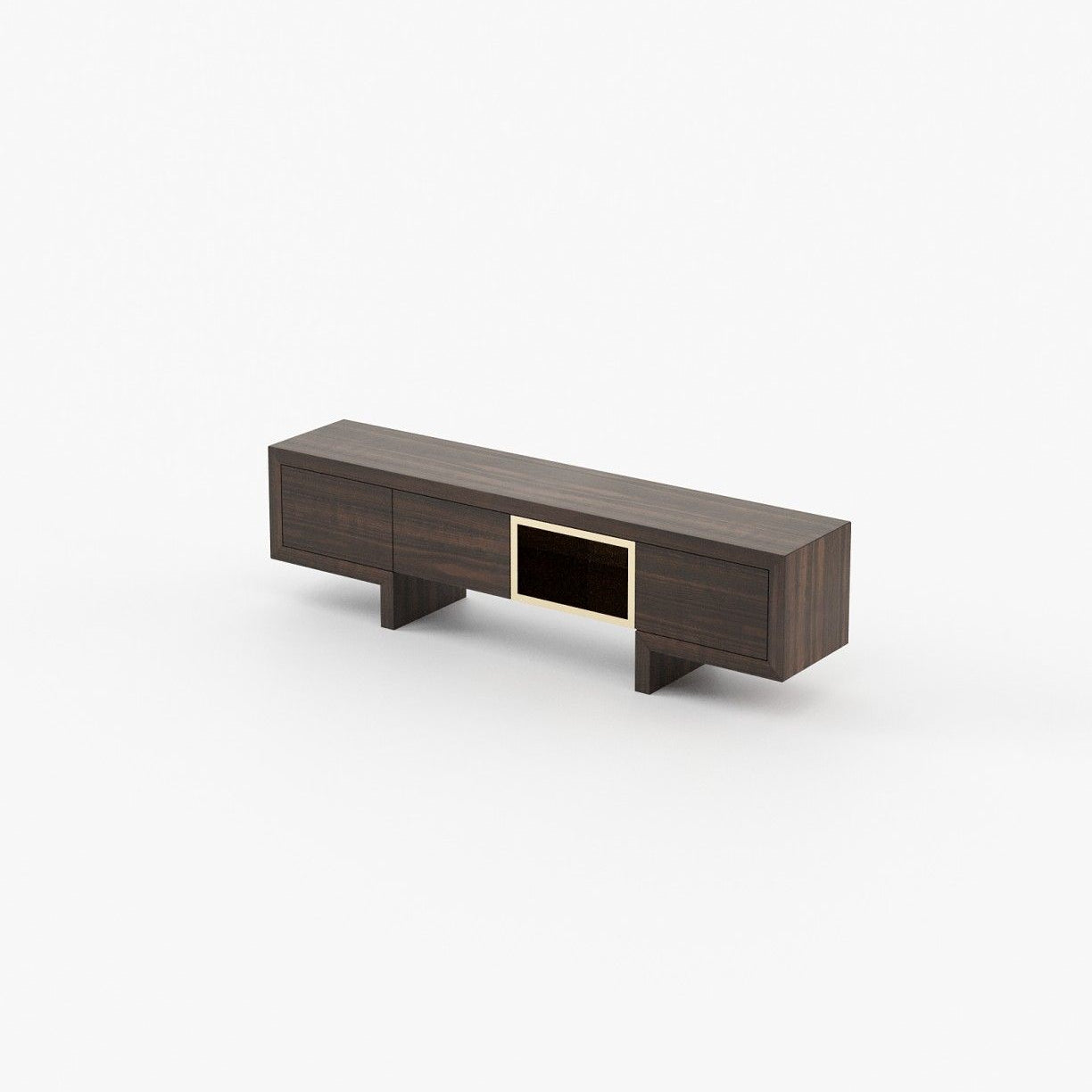 Laskasas ISIS open Media Unit Smoked Eucalyptus Veneer Matte - Araco Interiors