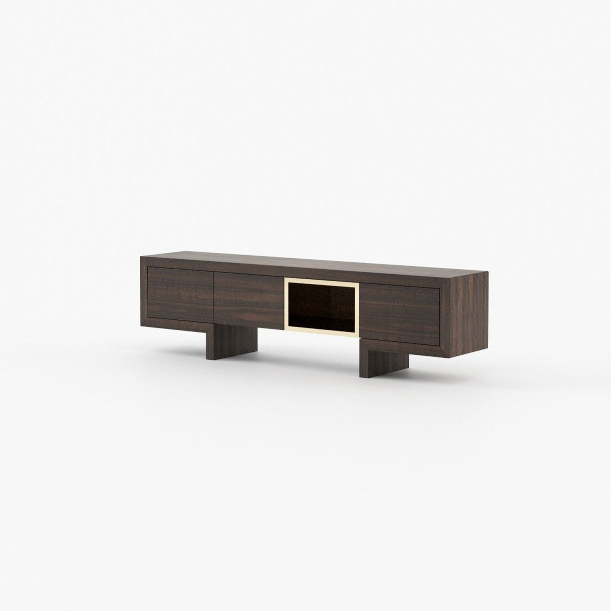 Laskasas ISIS open Media Unit Smoked Eucalyptus Veneer Matte - Araco Interiors