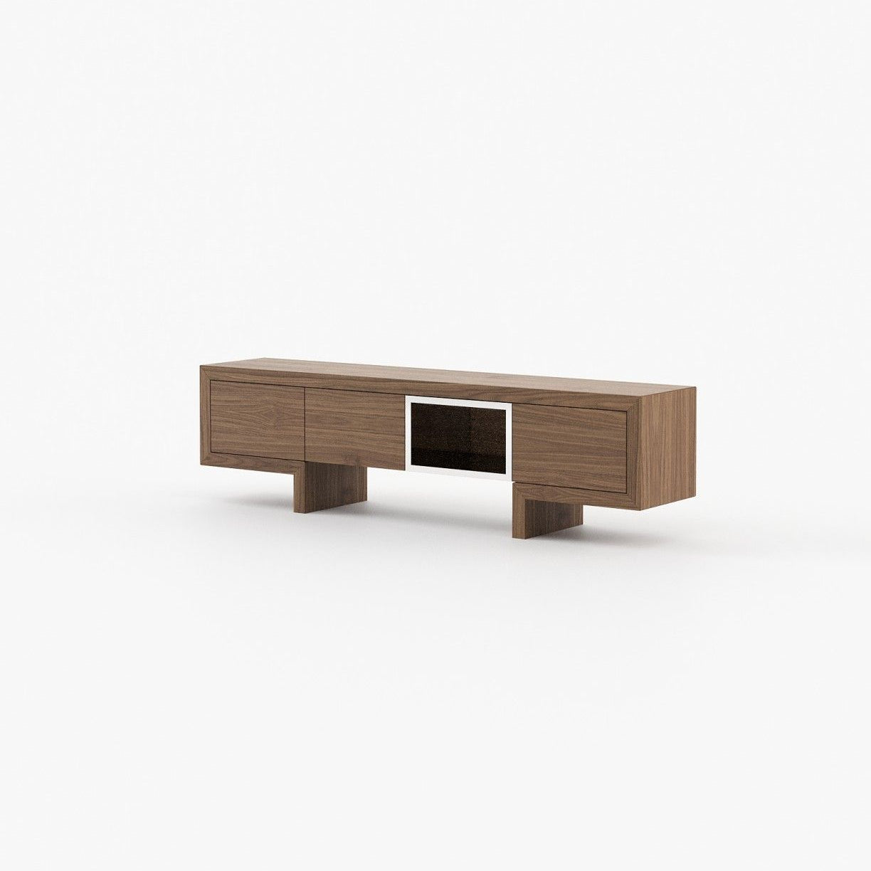 Laskasas ISIS open Media Unit Walnut Veneer Matte - Araco Interiors