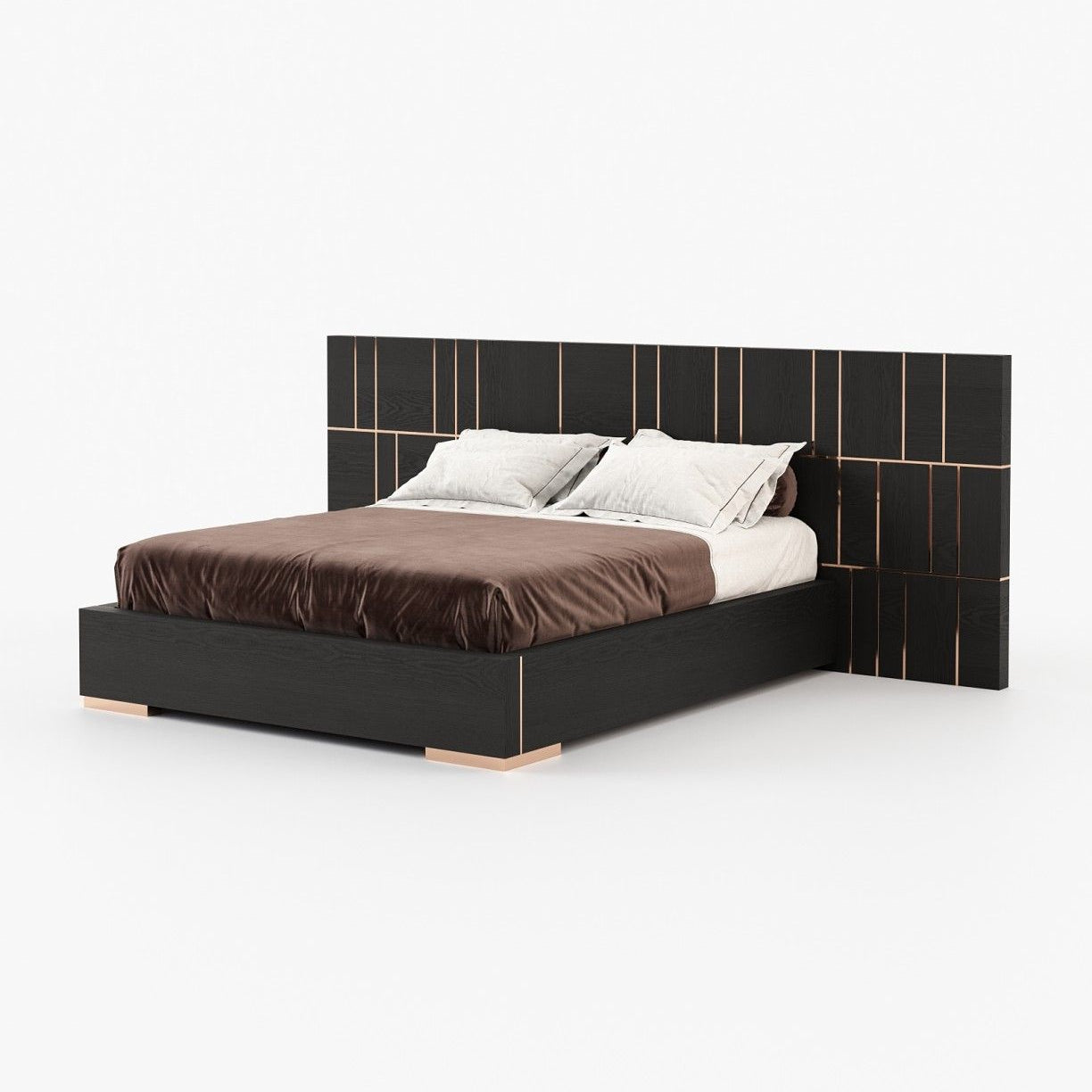 Laskasas JACKSON Bed & Headboard Black Ash Veneer Matte - Araco Interiors