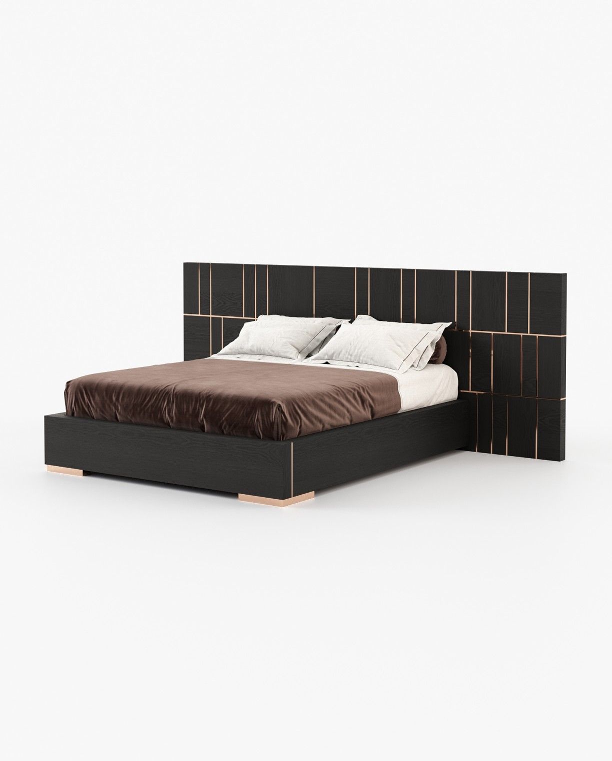 Laskasas JACKSON Bed & Headboard Black Ash Veneer Matte - Araco Interiors