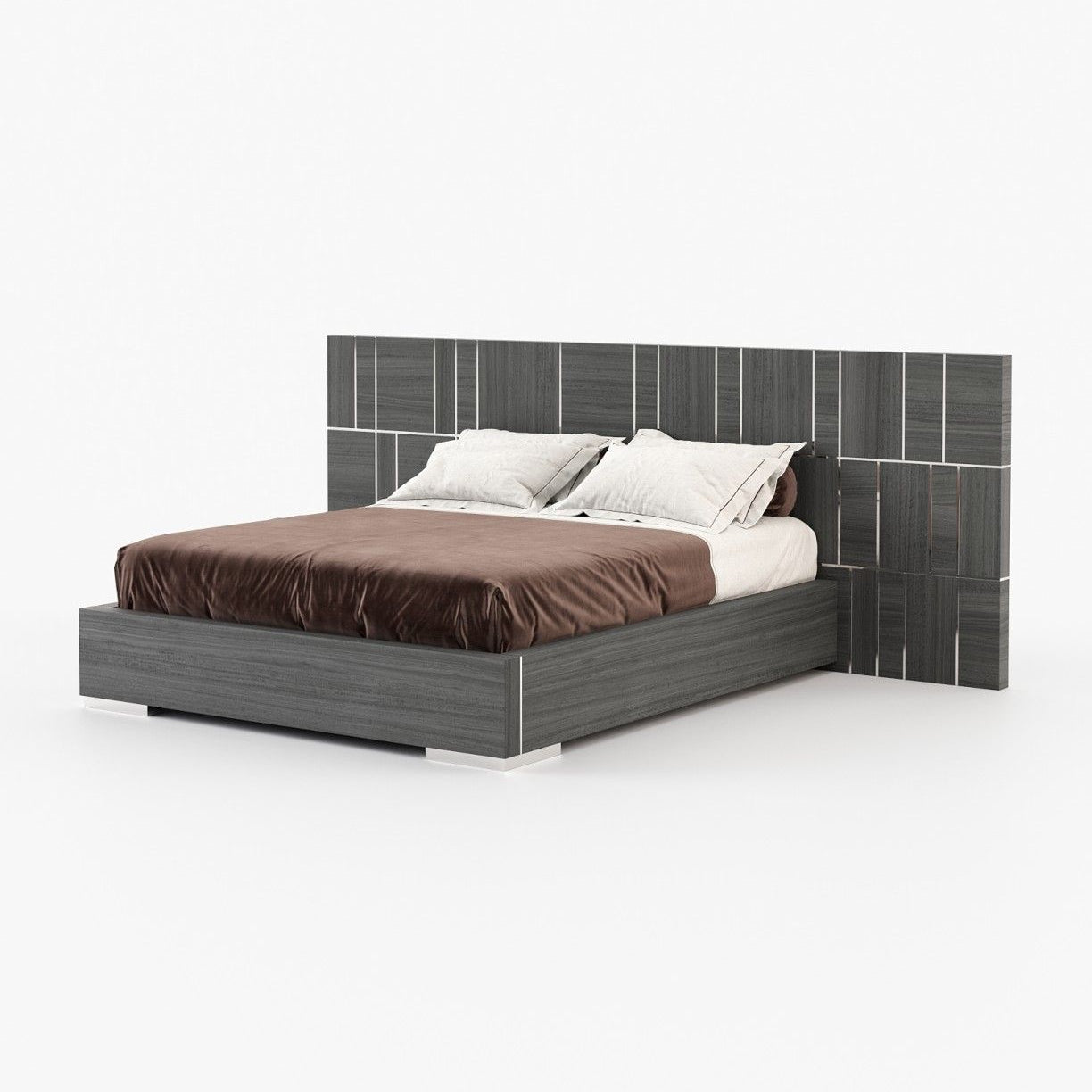 Laskasas JACKSON Bed & Headboard Grey Eucalyptus Veneer Matte - Araco Interiors