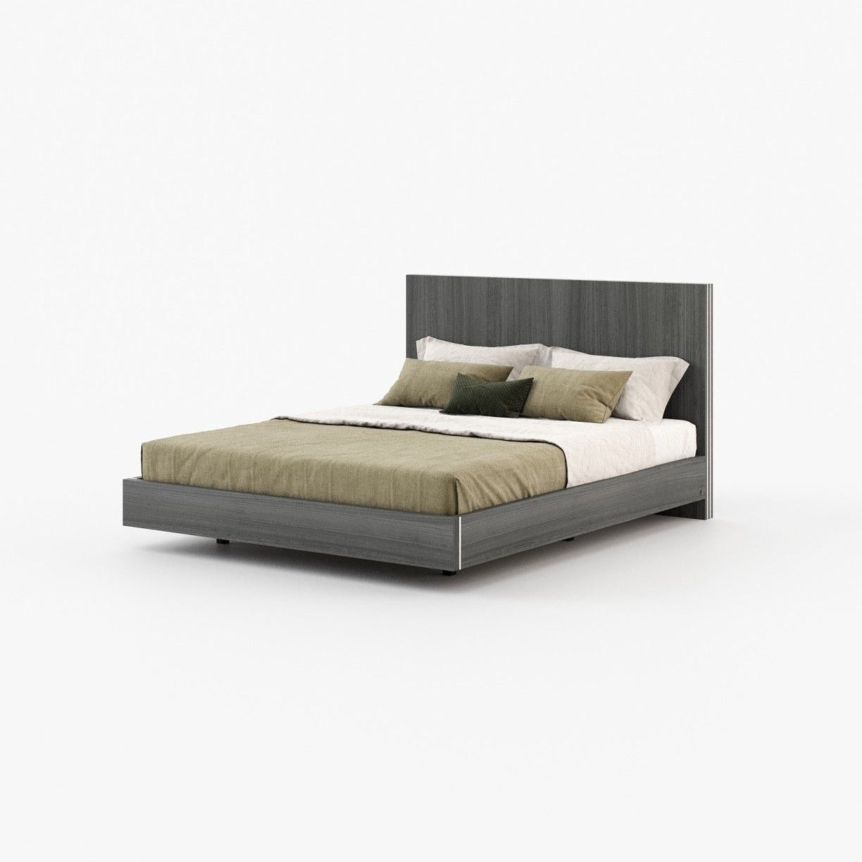 Laskasas MAIA Bed & Headboard Grey Eucalyptus Veneer Matte - Araco Interiors