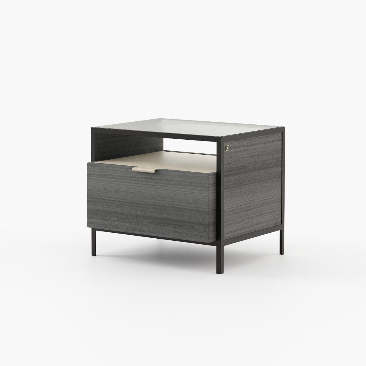 Laskasas ROWLING Bedside Cabinet & Table Grey Eucalyptus Veneer Matte - Araco Interiors
