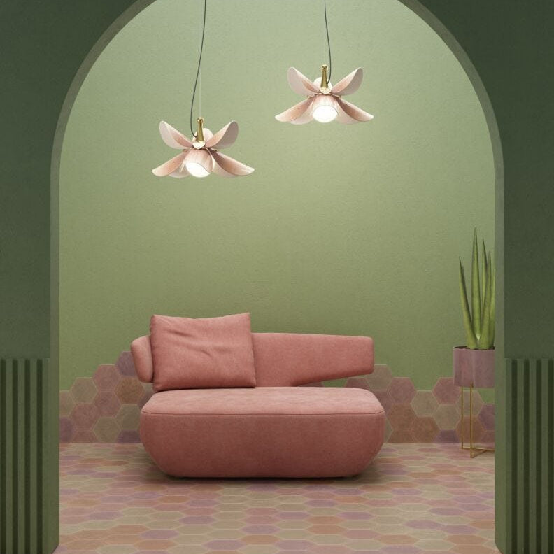 Lladro Blossom Hanging Lamp. Pink and Golden Luster. (CE/UK/CCC) - Araco Interiors