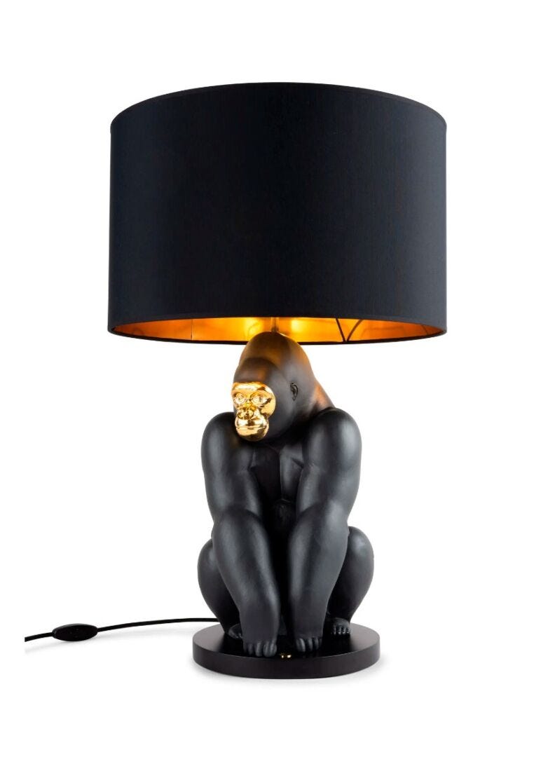 Lladro Gorilla lamp (black - gold) (UK) - Araco Interiors