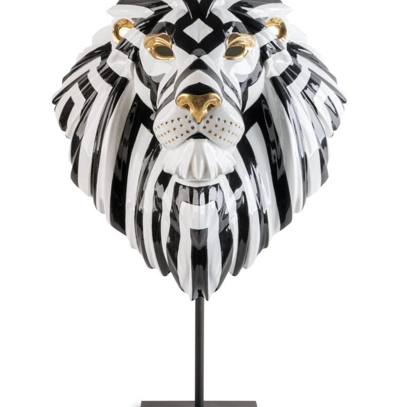 Lladro Lion mask (black - gold) - Araco Interiors