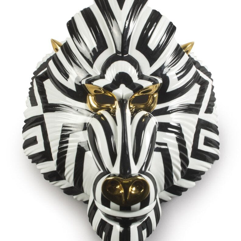 Lladro Mandrill mask (black - gold) Black & Gold - Araco Interiors