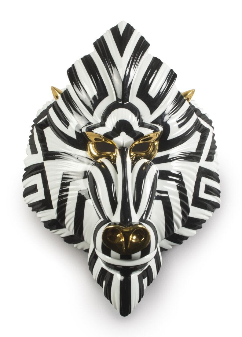 Lladro Mandrill mask (black - gold) Black & Gold - Araco Interiors