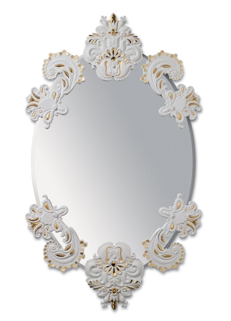 Lladro Oval mirror without frame (white / gold) White and Gold - Araco Interiors
