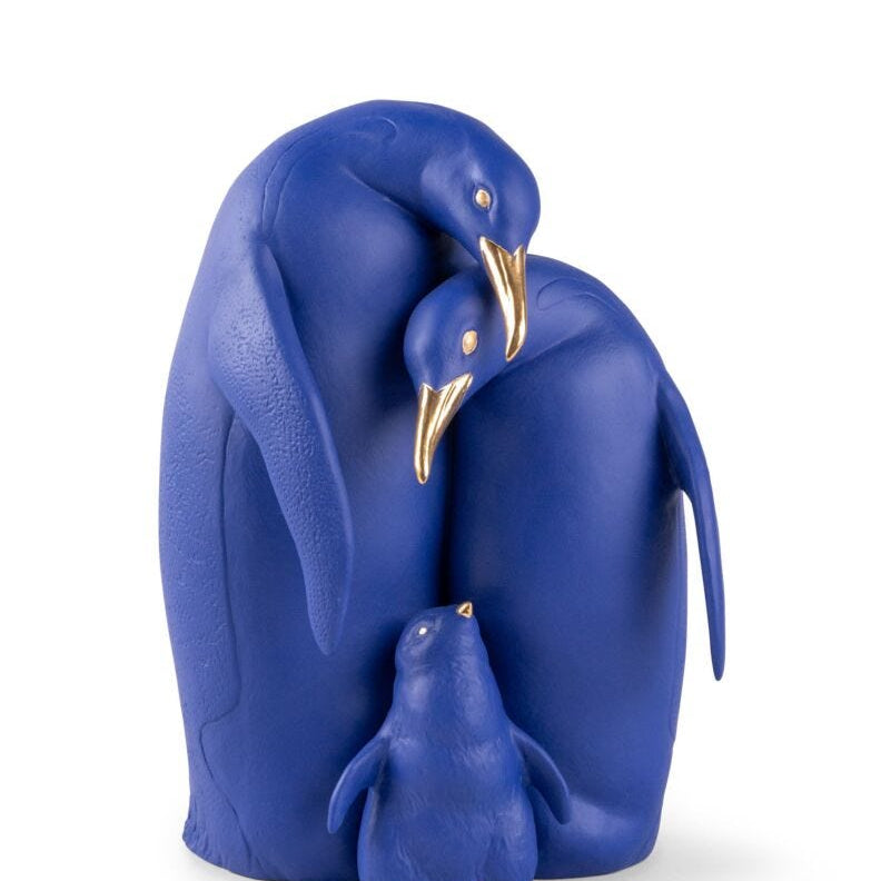 Lladro Penguin Family Blue & Gold - Araco Interiors