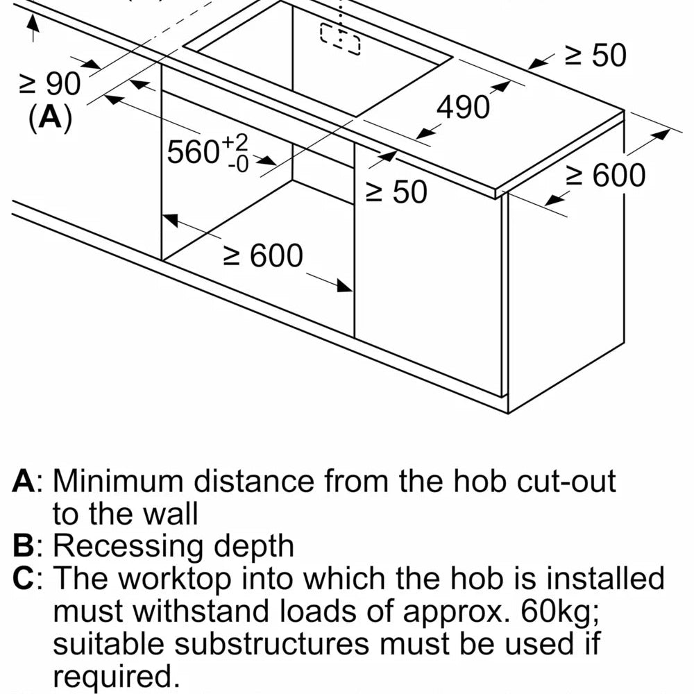 Neff V57THQ4L0 N 70 70cm Venting Hob Black Glass - Araco Interiors