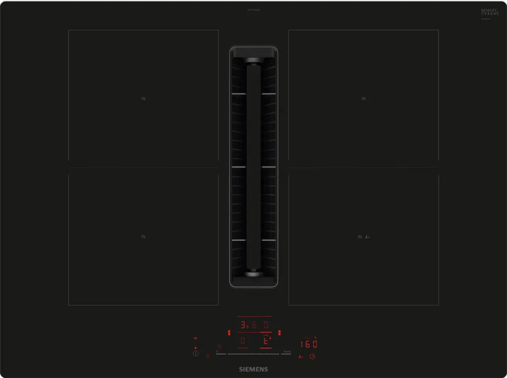 Siemens ED711HQ26E iQ500 70cm InductionAir Venting Hob Black Glass - Araco Interiors