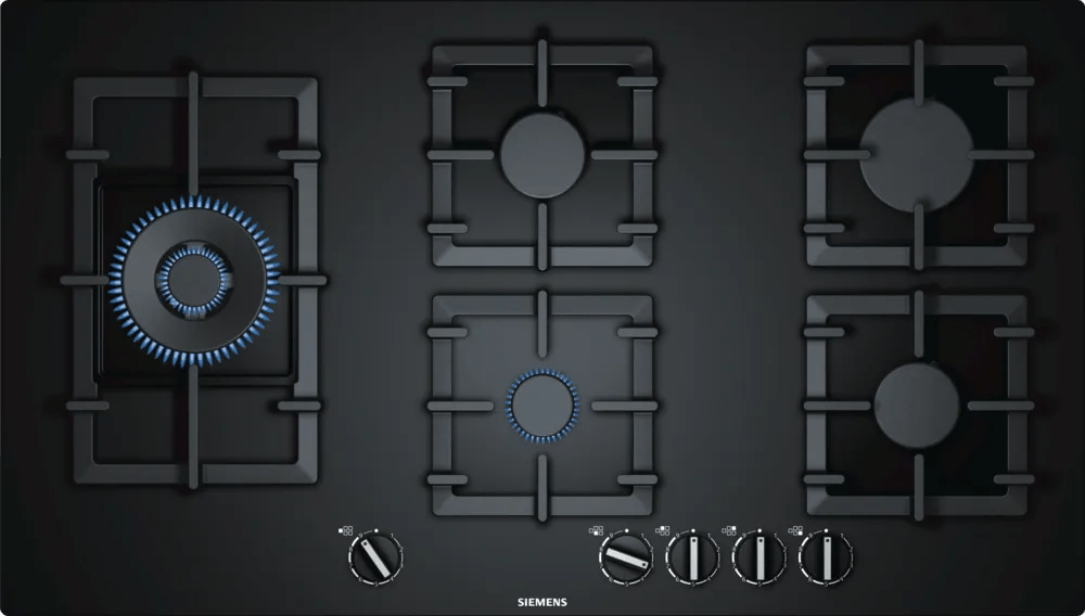 Siemens EP9A6SB90 iQ500 90cm Gas Hob Black Tempered Glass - Araco Interiors