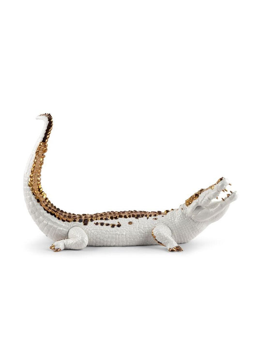 Lladro Crocodile  White & Copper-0