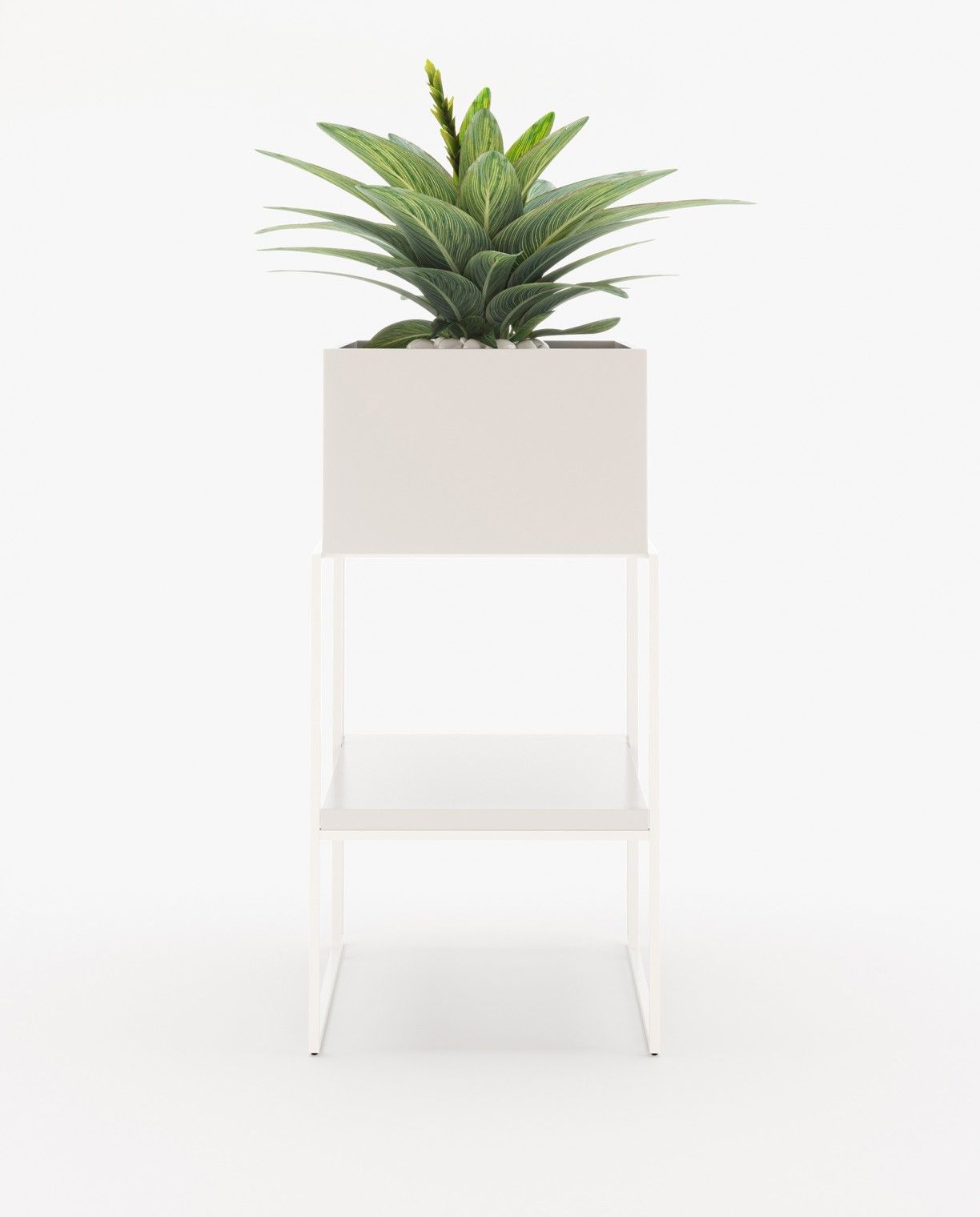 Laskasas ACHILES with shelf Planter & Pot White Lacquer Matte-1