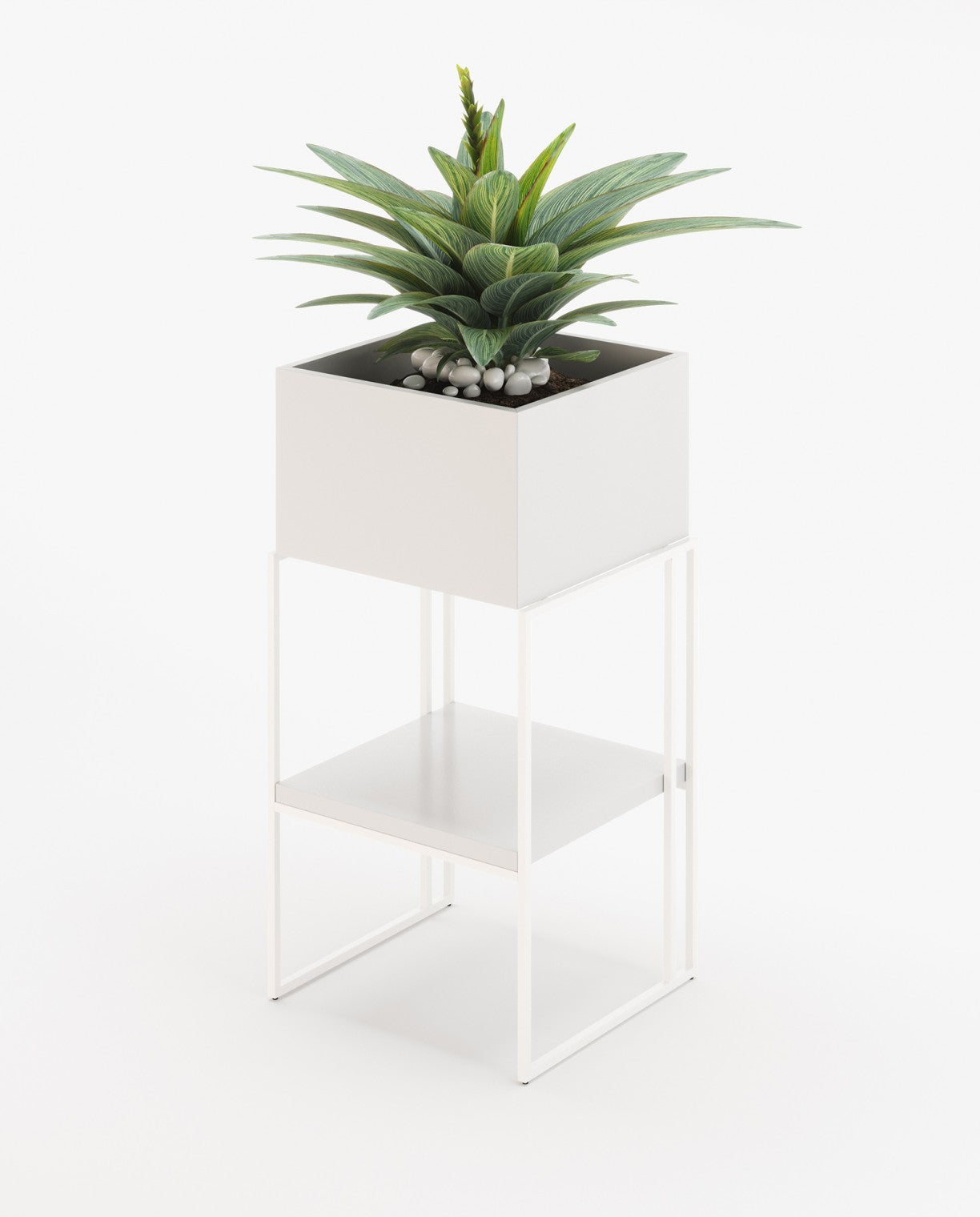 Laskasas ACHILES with shelf Planter & Pot White Lacquer Matte-2