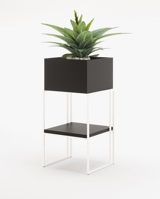 Laskasas ACHILES with shelf Planter & Pot Black Lacquer Matte-0