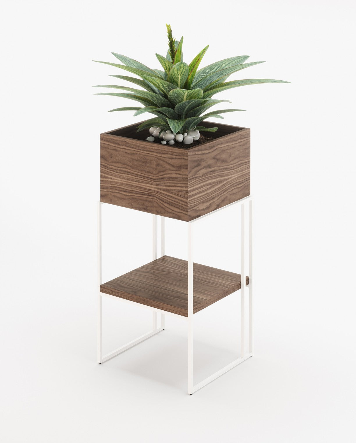 Laskasas ACHILES with shelf Planter & Pot Walnut Veneer Matte-2