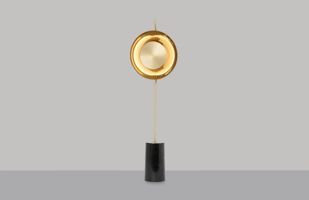 CTO Lighting Pendulum Floor Lamp satin brass with smoked glass and nero marquina marble-0