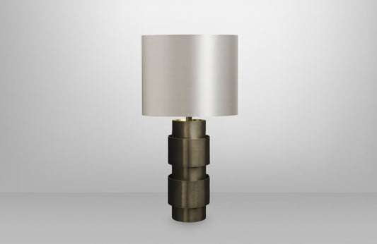 CTO Lighting Ring Table Lamp bronze with satin brass details and dove grey silk shade-0